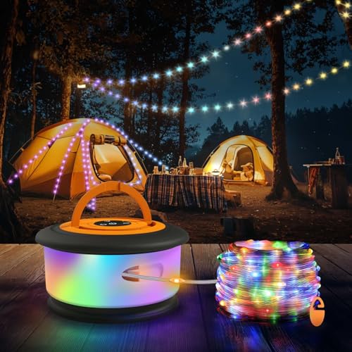 TOHETO 10 m Camping Lichterkette Aufrollbar, 3-in-1 Tragbare Wiederaufladbare LED, USB Aufladbar für Zelt Vorzelt Festival Dekoration (Schwarz&Orange) von TOHETO