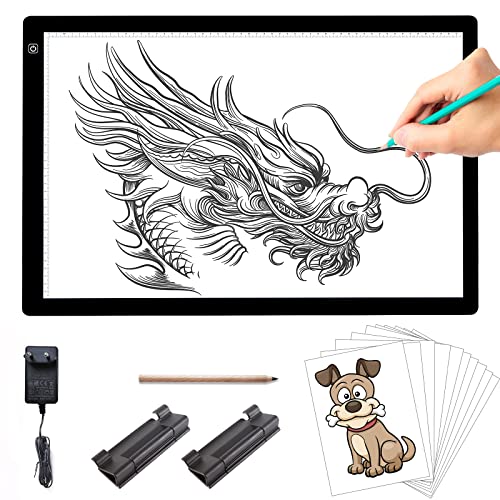 TOHETO A2 Leuchttisch mit 2 Clips, 12V2A Adapter Power Stufenlos Dimmbar Helligkeit Große Artcraft Leuchtkasten Lichttafel für Diamantmalerei Tattoo Zeichnung Skizzie (23.7''x15.8'') von TOHETO