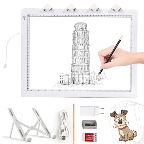 TOHETO A3 Leuchttisch mit Faltbarem Ständer, Adapter, Ultra-dünne Superhell Leuchtplatte, Diamond Painting Tisch Leuchtkasten, LED Lightbox Lightpad für Zeichnen, Diamantmalerei, Tätowierung (Weiß) von TOHETO