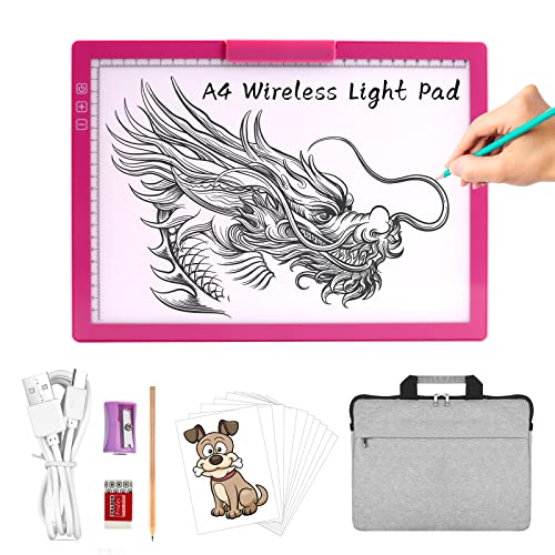 TOHETO A4 Kabellos Leuchttisch mit Tasche, Innovativem Ständer/Oberem Clip, Wiederaufladbar Leuchtkasten, Stufenlos Dimmbar und 6 Helligkeitsstufen Leuchttafel zum Diamantmalerei, Zeichnung (Rosenrot) TOHETO A4 Kabellos Leuchttisch mit Tasche, Innovativem Ständer/Oberem Clip, Wiederaufladbar Leuchtkasten, Stufenlos Dimmbar und 6 Helligkeitsstufen Leuchttafel zum Diamantmalerei, Zeichnung (Rosenrot) von TOHETO