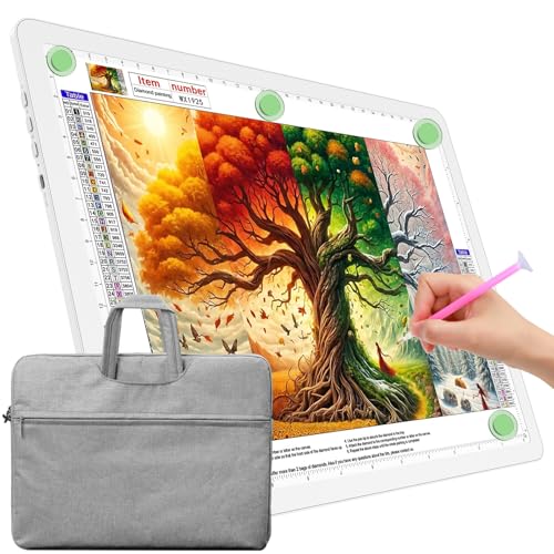 TOHETO A4 Leuchttisch mit Tasche für Diamantmalerei, Ultraheller Leuchtkasten mit Seitliche Tasten, LED Licht Pad zum Nachzeichnen, Lichtplatte Lichttafel zum Skizzieren, Zeichnen, Designen (Weiß) von TOHETO
