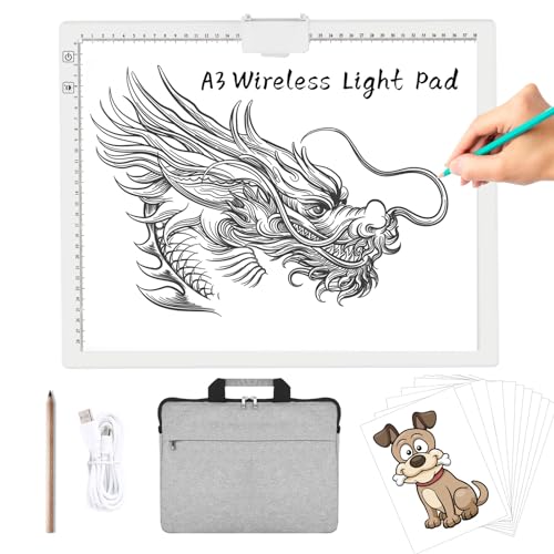TOHETO Wiederaufladbares LED-Lichtpad mit Tragetasche, A3, 6-stufig und stufenlos, 3 Farben, dimmbare Helligkeit, Lichtbox mit integriertem Ständer, magnetischer Clip für Diamantmalerei, Jäten, Vinyl TOHETO Wiederaufladbares LED-Lichtpad mit Tragetasche, A3, 6-stufig und stufenlos, 3 Farben, dimmbare Helligkeit, Lichtbox mit integriertem Ständer, magnetischer Clip für Diamantmalerei, Jäten, Vinyl von TOHETO
