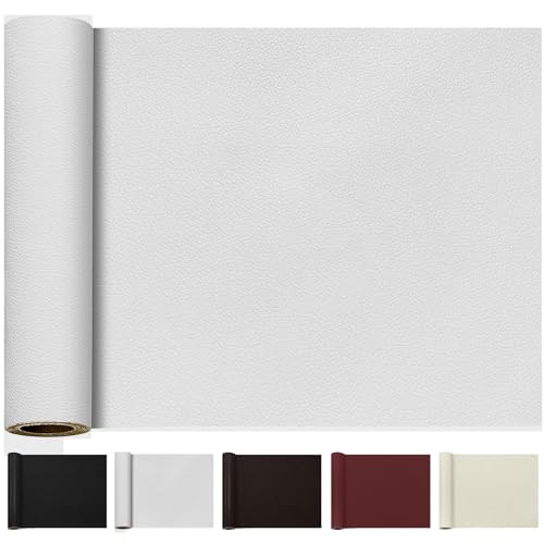 TOJUNE Kunstleder Selbstklebend 40 X 200 cm, Meterware Selbstklebende Leder Patch Reparaturset für Sofas, Möbel Reparatur, Küchenschränke, Autositze (Weiß) von TOJUNE