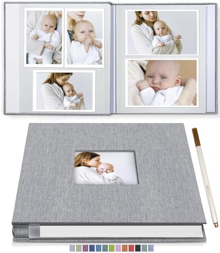TOJUNE Selbstklebendes Fotoalbum Buch 20 Seiten mit Bildfenster, Leineneinband, Selbst Eingeklebt Fotobuch für Familienreisen, Baby Wachstumsrekord, Hochzeits-Scrapbook, Geburtstagsgeschenk (33x32 cm) von TOJUNE