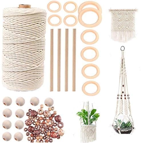 TOKERD 100m Makramee Garn mit Natürliche Baumwollgarn 3mm, Holzstäbchen, Holzringe und Holzperlen, Makramee Baumwolle Kordel für Wandbehang Hängepflanze DIY Dekoration Weben TOKERD 100m Makramee Garn mit Natürliche Baumwollgarn 3mm, Holzstäbchen, Holzringe und Holzperlen, Makramee Baumwolle Kordel für Wandbehang Hängepflanze DIY Dekoration Weben von TOKERD