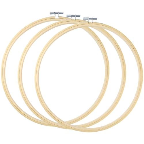 TOKERD 3 Stück 25cm Stickrahmen Holz Bambus Kreuzstich Rahmen Einstellbar Stickerei Ring Hoop Runden Bambus Kreis Set Nähmaschine Stickerei Ring Cross Stitch Hoop für Dekoration DIY Nähen von TOKERD