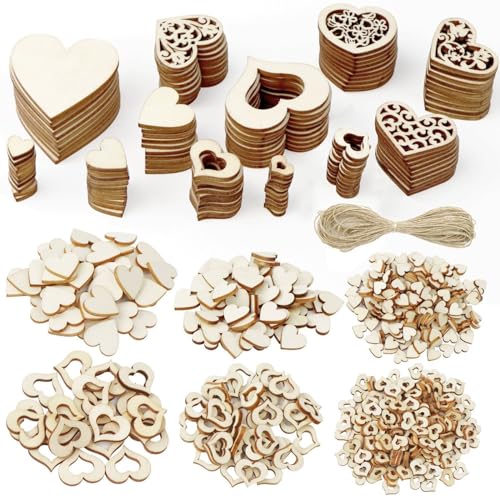 TOKERD 500 Stück Klein Holzherzen für Basteln Hochzeit Deko, Holz Herzen Scheiben Naturholzscheiben Gemischt Größen Holzscheiben Herz für Tischdeko Bilderrahmen Deko DIY Handwerk Verzierungen von TOKERD