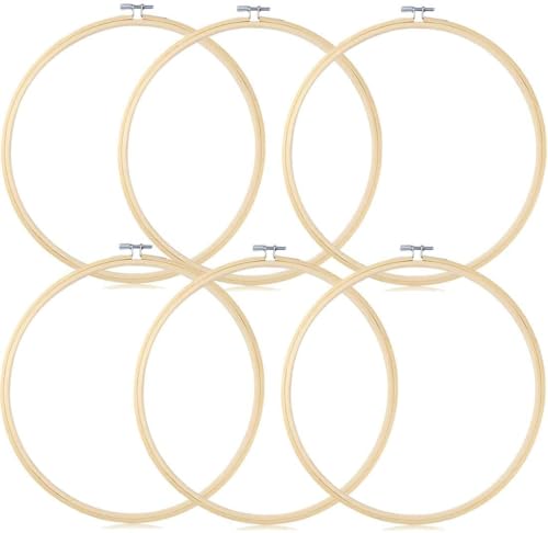 TOKERD 6 Stück 20cm Stickrahmen Holz Bambus Kreuzstich Rahmen Einstellbar Stickerei Ring Hoop Runden Bambus Kreis Set Nähmaschine Stickerei Ring Cross Stitch Hoop für Dekoration DIY Nähen von TOKERD