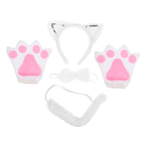 TOKIDNY 1 Satz Katzenkostüm mit Katzenohren Haarband Handschuhen und Fliege für Halloween Cosplay und Partys Weiche Bequeme Plüschmaterialien für Einen Charmanten Look von TOKIDNY