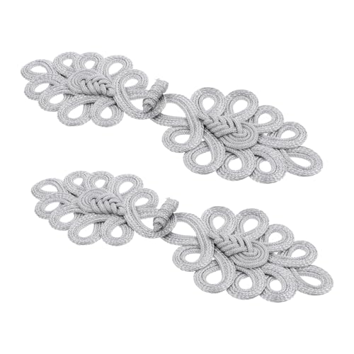 TOKIDNY 2 Stück Chinesische Knoten Knöpfe Silber Froschverschluss Vintage Stil für Mantel Kostüm Strickjacke DIY Nähen und Bekleidungsdekoration von TOKIDNY
