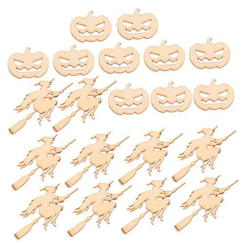 TOKIDNY 20 Stück Teiliges Halloween DIY Holzdekor mit Kürbis und Hexen Holzscheiben Glatte Oberfläche Sichere Bastelplatten für Party Dekoration und Kreative Holzkunst von TOKIDNY
