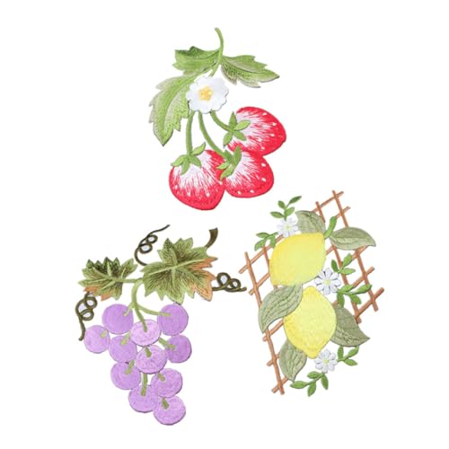 TOKIDNY 3 Stück Obst Stickerei Aufnäher, Kleidungs Nähflicken, Bestickte Aufnäher, Aufnäher, Applikationen Für Kleidung, Süße Aufnäher, Aufnäher Für Jacken von TOKIDNY