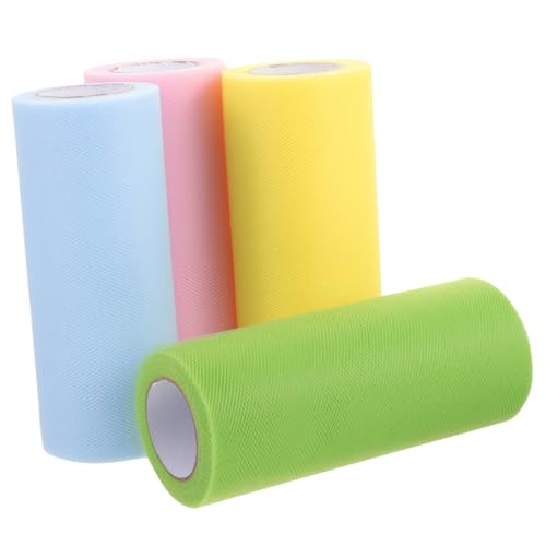 TOKIDNY 4 Rollen Netzband, Tutu, Hochzeits Und Partydekoration, Geschenkverpackung, Sweatshirtstoff, Tüll, DIY Tüllband Zum Verpacken Von Geschenken, DIY Tüllstoff, Partygeschenk Tüll, von TOKIDNY