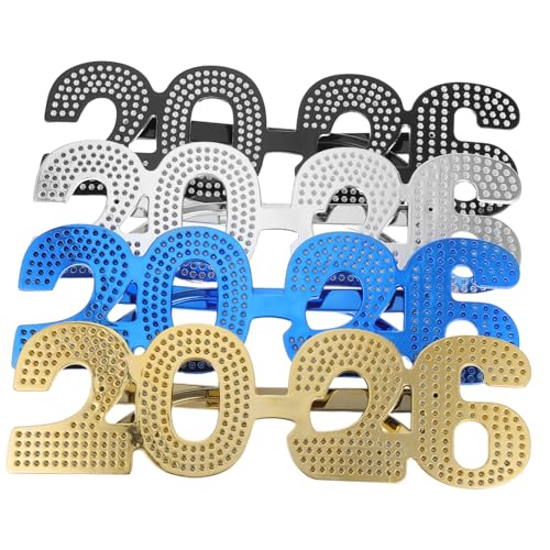 TOKIDNY 4 Stück Teiliges Silvester Brillen mit Glitzernummern Lustige Foto Requisiten für Neujahrsfeier Vielseitige Party Brillen in Schwarz Gold Blau und Silber für Unvergessliche von TOKIDNY