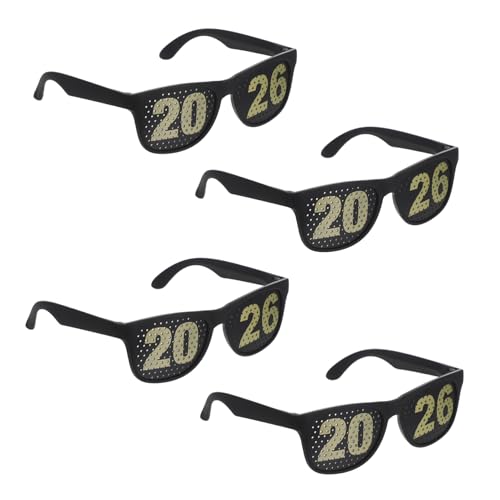 TOKIDNY 4 Stücke 2026 Brille Neujahrsfeierbrille frohes neues jahr foto requisiten Party-Nummer-Brille Silvester-Party-Sonnenbrille Frohes neues Jahr Partybrille Neujahrsbrille Abs Schwarz von TOKIDNY