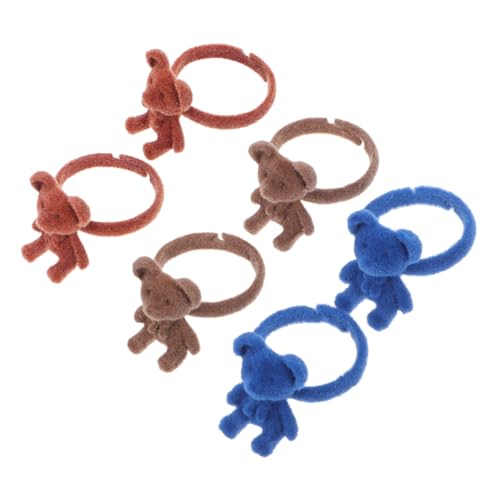 TOKIDNY 6 Stück Verstellbare Bärenringe, Cartoon-bär-Ringe, Niedlicher Beflockter Bären-schmuck, Plüschbär-Ringe, Tierringe, Cartoon-bär-schmuckzubehör von TOKIDNY