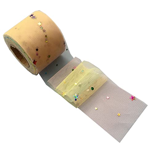TOKIDNY DIY Netzband mit Stern und Mondmotiven Handgemachtes Regenbogen Glitzer für Kleidung und Kopfschmuck Hellgelb von TOKIDNY