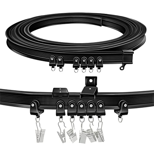 Deckenvorhangschiene, gebogene Vorhangschiene, Wandhalterung, flexibel, biegbar, 6,8 m, schwarzes Gleitschienensystem für Erkerfenster, Raumteiler Deckenvorhangschiene, gebogene Vorhangschiene, Wandhalterung, flexibel, biegbar, 6,8 m, schwarzes Gleitschienensystem für Erkerfenster, Raumteiler von TOKPLNU