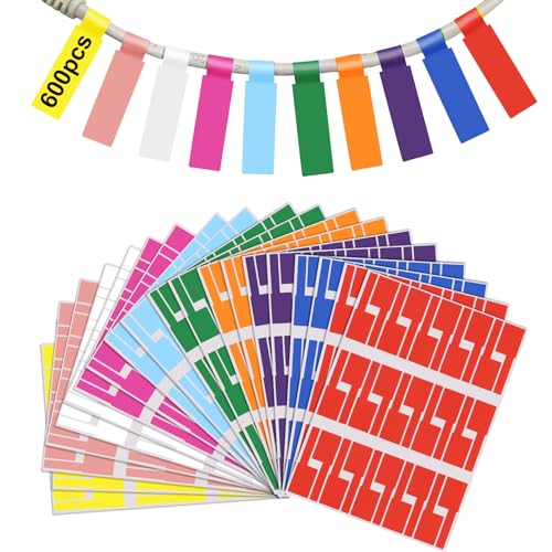 TOKSEO Kabeletiketten,600 Stück Kabel Beschriftung Ettiketten Selbstklebend Wasserdich Reißfest Kabelbeschriftung für Laserdrucker, 10 Farben 20 Blatt von TOKSEO
