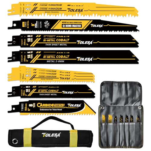 TOLESA 13 tlg Abbruch Säbelsägeblätter Set, Hartmetall und Bimetall Sägeblatt zum Holzschneiden, Holz mit Nägeln, Dickmetall und Kunststoff mit Aufbewahrungstasche von TOLESA
