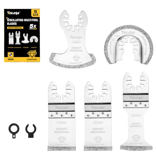 TOLESA Oszillierende Multitool Sägeblätter 5 Stück, Diamant Multifunktionswerkzeug Klingen Set zum Entfernen von Fugenmörtel, Reinigen von Mörtel TOLESA Oszillierende Multitool Sägeblätter 5 Stück, Diamant Multifunktionswerkzeug Klingen Set zum Entfernen von Fugenmörtel, Reinigen von Mörtel von TOLESA