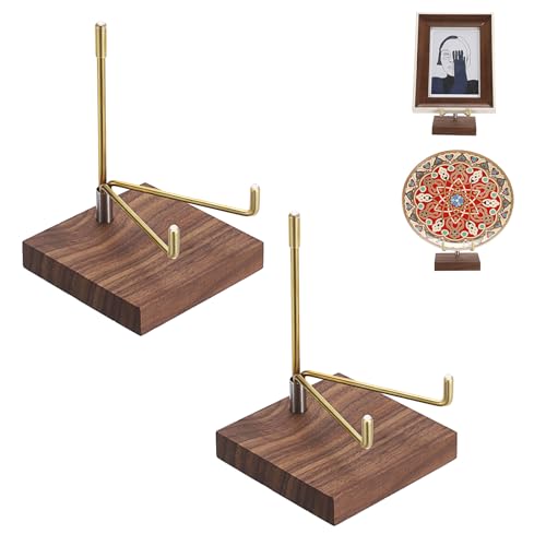 TOLIDA 2Pcs Mineralien Display aus Walnuss Metall Visitenkartenständer Kristall Halter Tellerständer Münzständer, Aufsteller für Mineralsteine Visitenkarten Edelstein Staffelei Fotodisplays Handy (L) von TOLIDA
