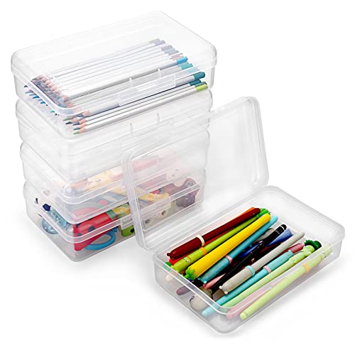 TOLIDA 5 PCS Stiftebox Kunststoffe Stapelbare Bleistiftbox mit Deckel Durchsichtige Schreibwarenbox Stifthalter Aufbewahrungbox Schreibtisch Organizer von Kinder Schüler für Schulbedarf Bürobedarf von TOLIDA