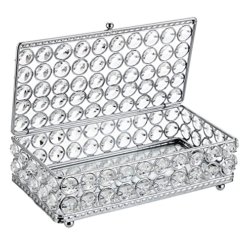 Tolida Kristall-Schmuckschatulle, Schmuck-Organizer mit verspiegelter Unterseite, Geschenkbox für Halskette, Ringe, Ohrringe, Hochzeit, Geburtstag, Party, Tafelaufsatz, silber, groß) von TOLIDA