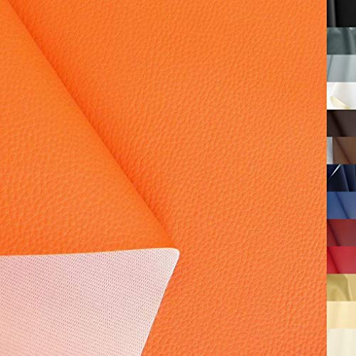 TOLKO 1m Kunstleder Meterware | weiches Premium Lederimitat für Stuhl Bank Sessel Sofa Sitzbezug Bezugstoff in Rindsleder Optik 140cm breit Polsterstoff Polsterbezug Möbelstoff (Orange) von TOLKO