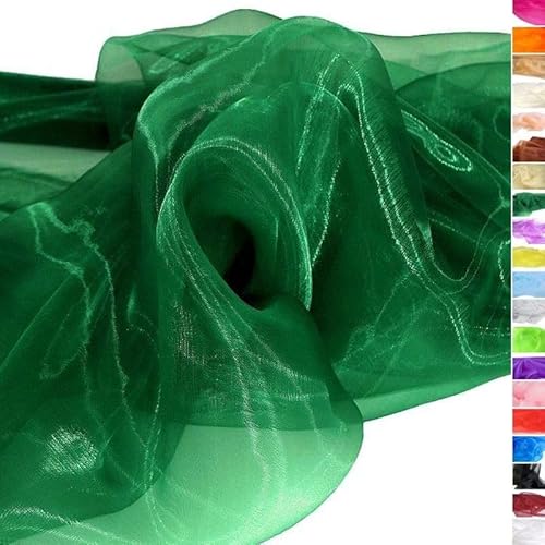 TOLKO 1m Organza Stoffe zum Nähen Meterware | Hauch Zart, Fein, Durchsichtig | zum Dekorieren Basteln 145cm breit | Leichter Glanz Stoff für Gardine Vorhänge Tischdecken Deko Schals (Dunkel Grün) von TOLKO
