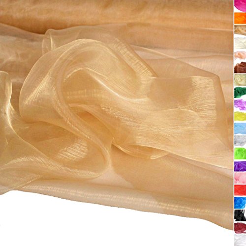 TOLKO 1m Organza Stoffe zum Nähen Meterware | Hauch Zart, Fein, Durchsichtig | zum Dekorieren Basteln 145cm breit | Leichter Glanz Stoff für Gardine Vorhänge Tischdecken Deko Schals (Gold) von TOLKO