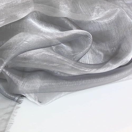 TOLKO 1m Organza Stoffe zum Nähen Meterware | Hauch Zart, Fein, Durchsichtig | zum Dekorieren Basteln 145cm breit | Leichter Glanz Stoff für Gardine Vorhänge Tischdecken Deko Schals (Silber) von TOLKO