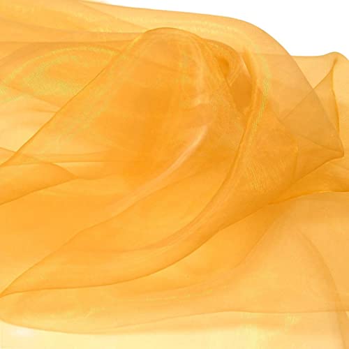 TOLKO 1m Organza Stoffe zum Nähen Meterware | Hauch Zart, Fein, Durchsichtig | zum Dekorieren Basteln 145cm breit | leichter Glanz Stoff für Gardine Vorhänge Tischdecken Deko Schals (Gold Gelb) von TOLKO