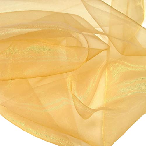 TOLKO 1m Organza Stoffe zum Nähen Meterware | Hauch Zart, Fein, Durchsichtig | zum Dekorieren Basteln 145cm breit | leichter Glanz Stoff für Gardine Vorhänge Tischdecken Deko Schals (Gold Ocker) von TOLKO