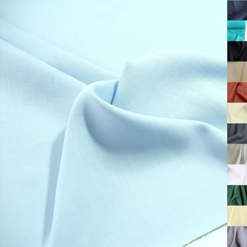 TOLKO 50cm Sommer Leinenstoff Meterware Natur Leinentuch für Kleider Hose Rock Bluse Hemd Vorhänge Gardinen Kissen | 140cm breit | Stoffe zum Nähen Meterware Leinen Stoff kaufen (Hell Blau) von TOLKO