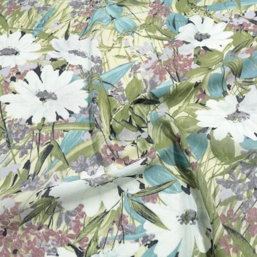 TOLKO Baumwollstoff Meterware leichter Sommer Batist | zarter Nesselstoff Kleider Bluse Tuch Kinder Dekostoff Gardine Vorhang Sonnenschutz | Stoffe zum Nähen Baumwolle Stoff (Blumen) von TOLKO