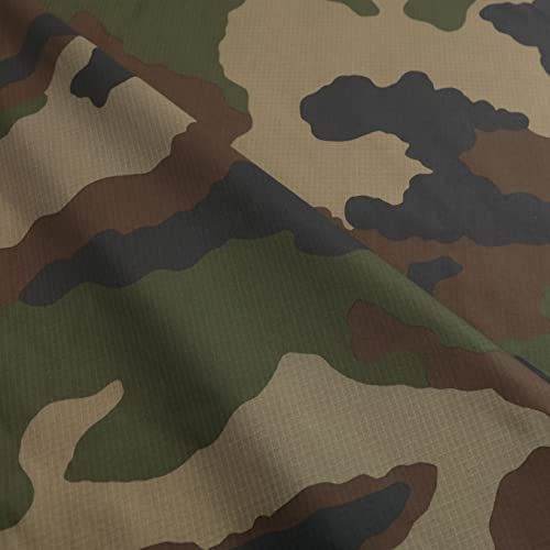 TOLKO Camouflage Stoff aus Ripstop Nylon | dünn wie Futterstoff | Farbecht Reißfest UV-beständig | Popeline Tarnstoff Armee Flecktarn Stoffe zum Nähen Meterware 150cm breit (Frankreich Fallschirm) von TOLKO