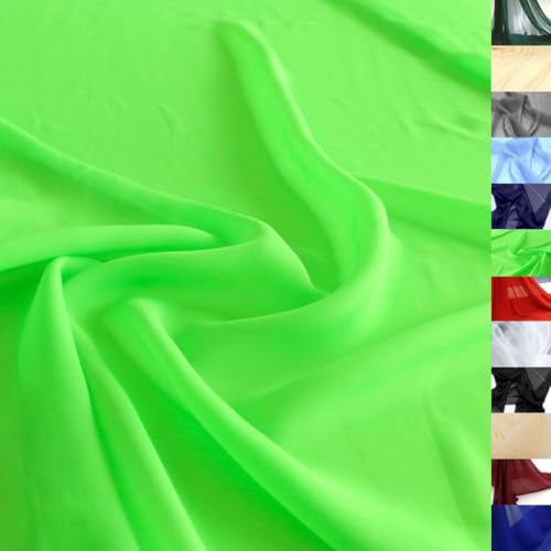 TOLKO Chiffon Stoff Meterware für Rock Kleid Bluse Tücher halb transparent knitterarm weich | leicht wie Tüll | Dekostoff für Gardine Vorhang Sichtschutz Stoffe zum Nähen Meterware (Neon Grün) von TOLKO