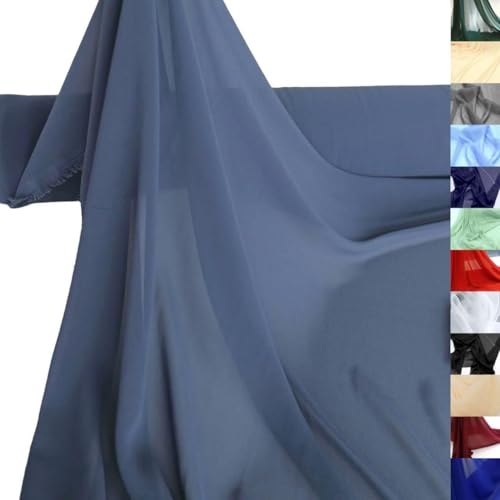 TOLKO Chiffon Stoff Meterware für Rock Bluse Tücher | Halb transparent knitterarm weich fallend | leicht wie Tüll Voile | Dekostoff für Gardine Vorhang Sichtschutz Stoffe zum Nähen Meterware (Blau) von TOLKO