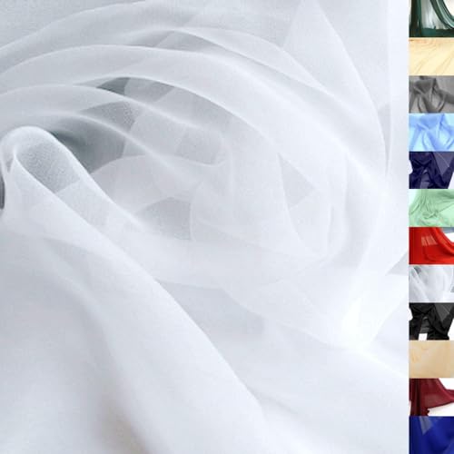 TOLKO Chiffon Stoff Meterware für Rock Bluse Tücher | Halb transparent knitterarm weich fallend | leicht wie Tüll/Voile | Dekostoff für Gardine Vorhang Hochzeit Stoffe zum Nähen Meterware (Weiß) von TOLKO