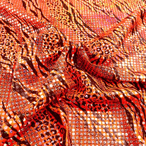 TOLKO Jersey-Stoff mit silber Glanz für Shirt Kleid Rock | knitterarm elastisch | Modestoff Dekostoff zum Nähen/Dekorieren | 145cm breit Kleiderstoff Kostümstoff Meterware (Orange Schwarz) von TOLKO