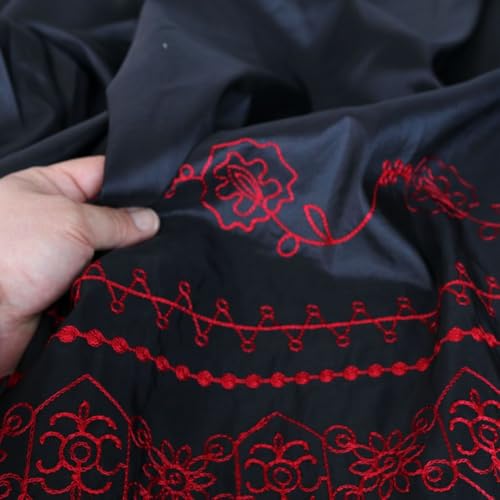 TOLKO Taft Stoff Meterware | Kleid Kostüm Gardine Vorhang | edel Changierend glänzend farbintensiv | Taft Stoffe zum Nähen Dekorieren für Deko Schals Tischdecken Store Husse Dekostoff (Rot Schwarz) von TOLKO