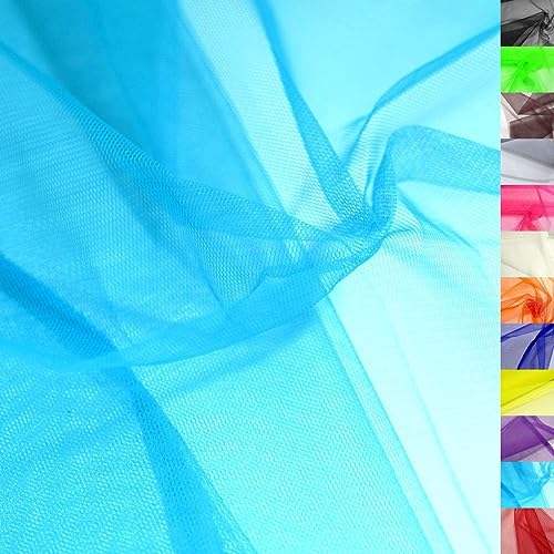 TOLKO Tüll Meterware für Vorhang Kleid Hochzeit Party Deko zum Nähen Dekorieren Basteln | feiner Netzstoff uni Tüllstoff als Dekostoff | Durchsichtig Zart | 140cm breit Tüll Stoff Meterware (Aqua) von TOLKO