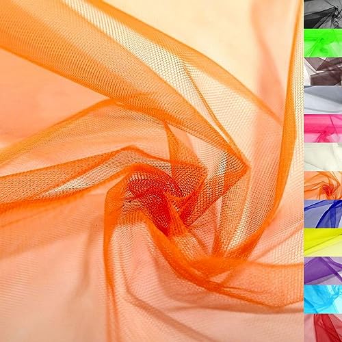 TOLKO Tüll Meterware für Vorhang Kleid Hochzeit Party Deko zum Nähen Dekorieren Basteln | feiner Netzstoff uni Tüllstoff als Dekostoff durchsichtig zart | 140cm breit Tüll Stoff Meterware (Orange) von TOLKO