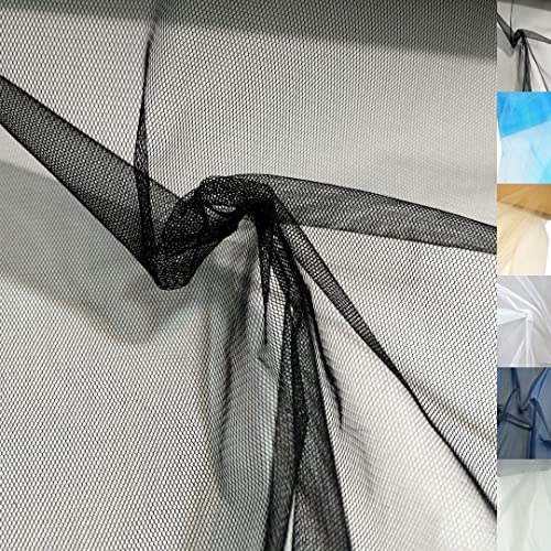 TOLKO uni Tüllstoff Meterware | Dekostoff für Vorhang Gardine Hochzeit Party | 300cm breit | Fein zart durchsichtig Netzstoff zum Nähen Basteln Dekorieren Kleid Tüllrock Tüll Stoff Tüllstoff Schwarz von TOLKO