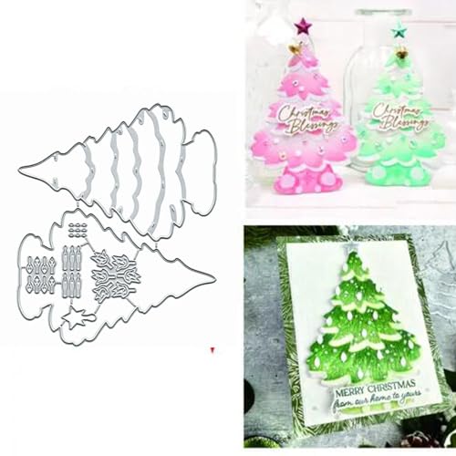 2 Stück Weihnachtsbaum-Schneeflocken-Metall-Stanzformen, Merry Christams Baum Schneeflocke Stanzformen Stanzschablonen DIY Scrapbooking Dekorative Prägepapier Scrapbooking Kartenherstellung von TOLOVIS