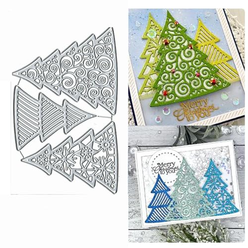 3 x Weihnachtsbaum-Schneeflocken-Metall-Stanzformen, Merry Christams Baum Schneeflocke, Stanzschablonen, DIY, Scrapbooking, dekoratives Prägepapier, Scrapbooking, Kartenherstellung von TOLOVIS