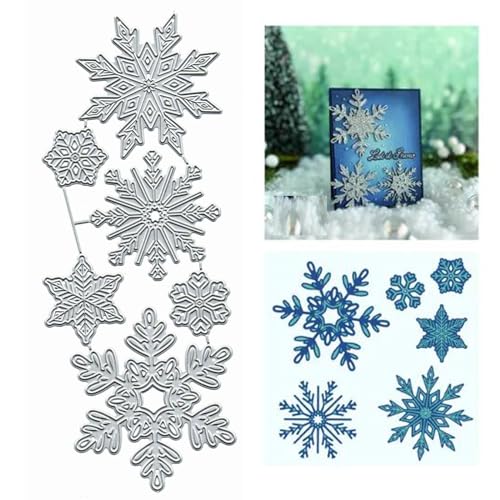 6 x Weihnachts-Schneeflocken-Metall-Stanzformen, Merry Christams Schneeflocke, Stanzschablonen, DIY, Scrapbooking, dekoratives Prägepapier, Scrapbooking, Kartenherstellung von TOLOVIS