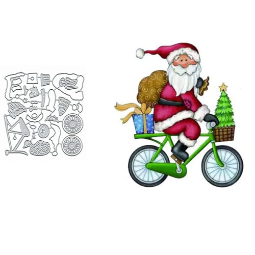 Weihnachtsmann-Metall-Stanzformen, Merry Christams Tree Santa Bike Geschenk Stanzschablonen DIY Scrapbooking dekoratives Prägepapier Scrapbooking Kartenherstellung von TOLOVIS