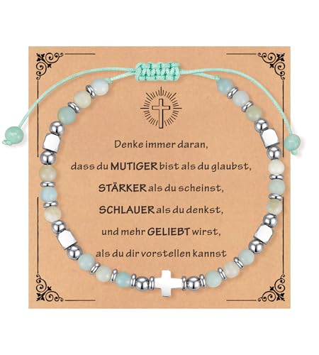 TOLOWOBK Geschenke für Mädchen Damen Edelstein Chakra Armband Mädchen Herz Charm Perlenarmband Heilsteine Perlen Armbänder Konfirmation Abitur Geburtstag Geschenke für Tochter Enkelin Schwester von TOLOWOBK